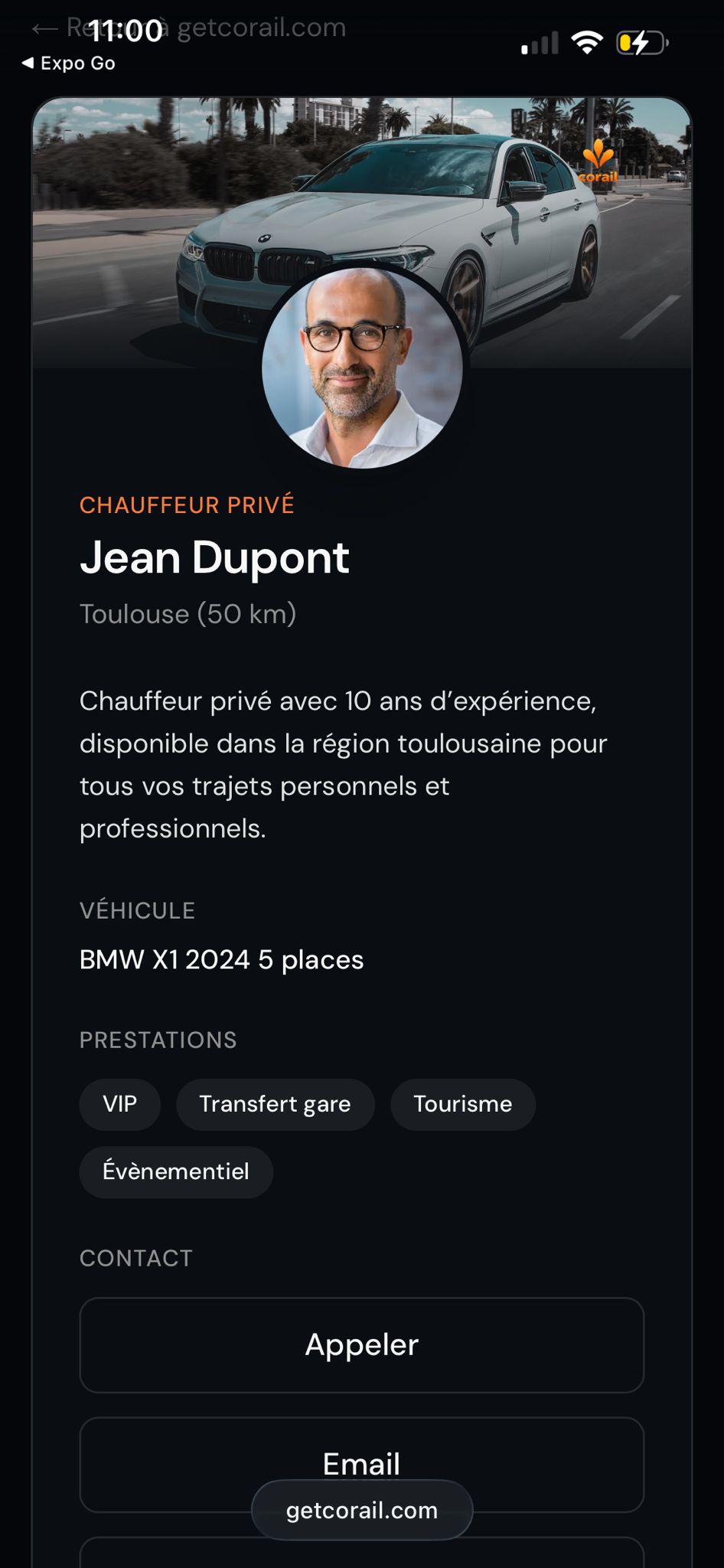 Exemple de page pro Corail — réservation